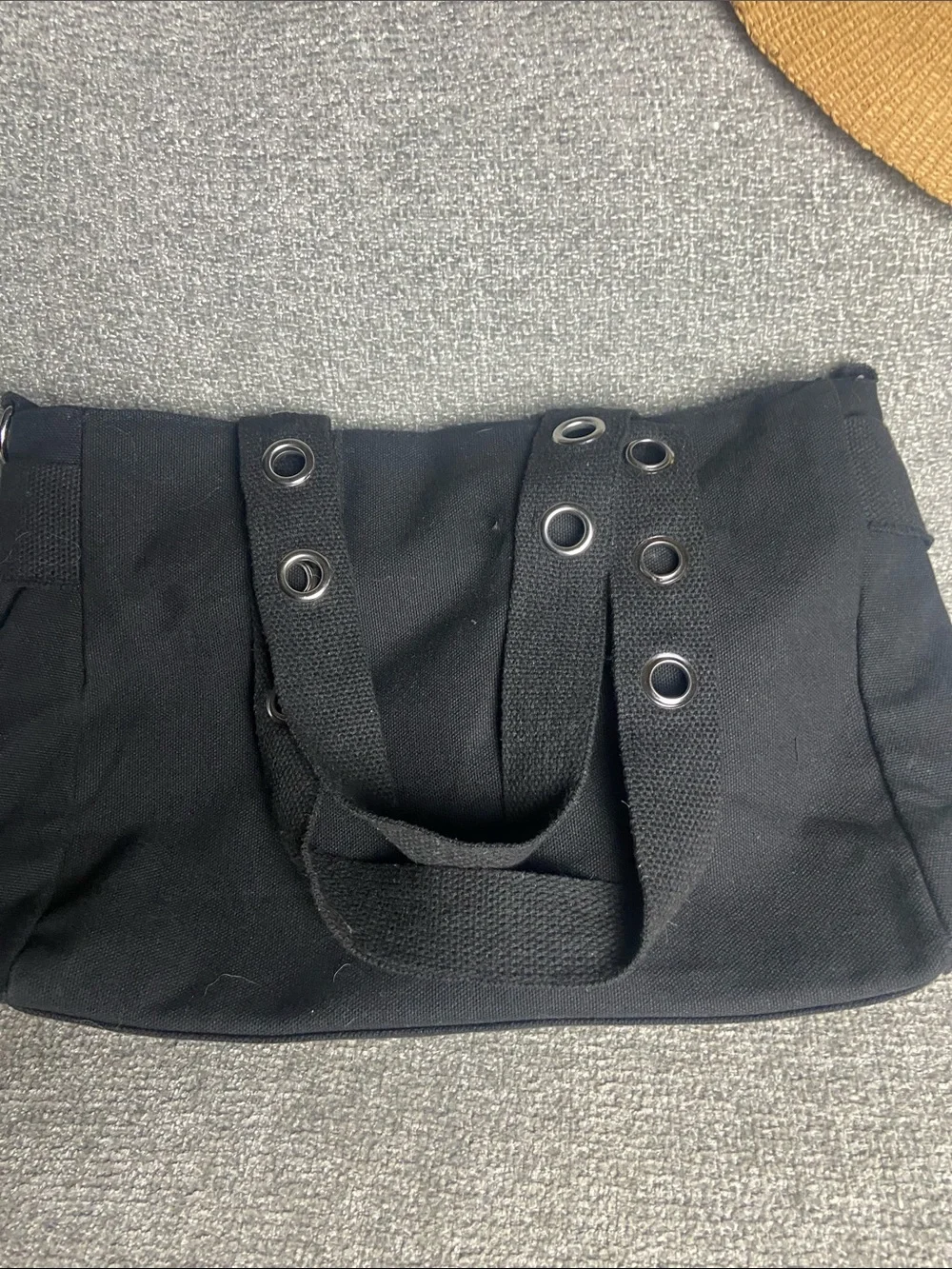 Black Canvas Grommet Belt Bag with Chain Accent